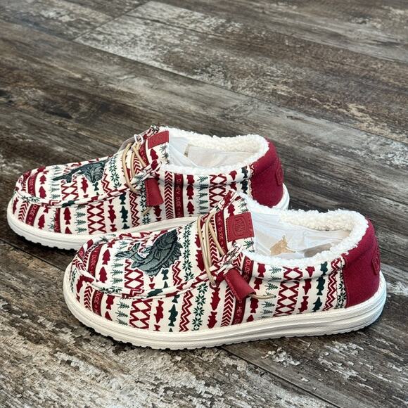 Hey Dude Shoes Mens Size 9 Wally Merry Fishmas Sweater Lace Up Loafers Comfy NEW - Picture 11 of 12